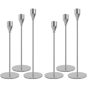 Silver Candlestick Holders Set of 6, Metal Taper Silver Candle Holders, Tall Candle Holder, Fits 2.2cm Thick Candle&Led Candles, for Table Centerpiece, Mantels, Weddings, Dining, Party