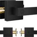Matte Black Door Handles, Keyless Interior Door Knobs, Reversible for Right & Left Sided Doors, Privacy Square Door Lever for Bathroom, Bedroom or Offices (1 Pack)