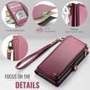Defencase Compatible with Galaxy A16 5G Case Wallet with RFID Blocking Card Holder for Women and Men, PU Leather Magnetic Snap Flip Zipper Strap Wallet Phone Case for Samsung Galaxy A16/ 5G, Wine Red