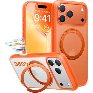 TORRAS Upgrade 360 Magnetic Stand for iPhone 17 PRO Case with Camera Control Button, Fit for MagSafe, Mil-Grade Protection, Slim Soft Edge Translucent Back for iPhone 17Pro 6.3 inch, Orange
