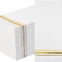 100 3-Ply Gold Napkins Disposable Elegant Dinner Paper Napkins, White and Gold Foil Guest Napkins Hand Towels for Bathroom Wedding Kitchen Birthday Parties Graduation