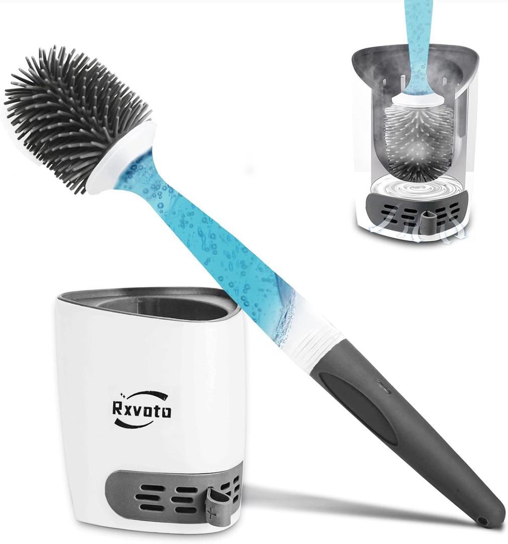 Silicone Toilet Bowl Cleaner Brush, Bathroom Cleaning Bowl Kit, Wall Mount Toilet Brush Refillable Toilet Brush Diatom Mud Absorbent Soft Bristled Silicone (Gray)