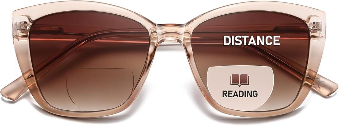 Bifocal Reading Sunglasses for Women Oversized Cat eye Fashion Sun Reader Spring Hinge Eyewear UV Protection PT2001C, +1.50