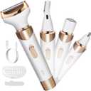 Electric Razor for Women Bikini Trimmer, MKIOVH Women's Cordless Portable 4 in 1 Painless Shaver, for face Legs Brows Nose Detachable Head USB Rechargeable Hair Trimmer (White) (White)