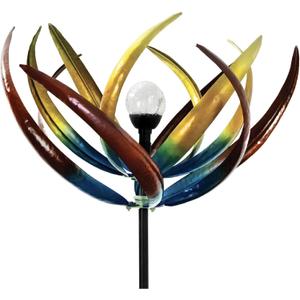 Bits and Pieces - 74" Multi-Color Tulip Wind Spinner - Yard Decorations - Solar Powered Glass Ball - Garden Decoration - Tulip Yard Art