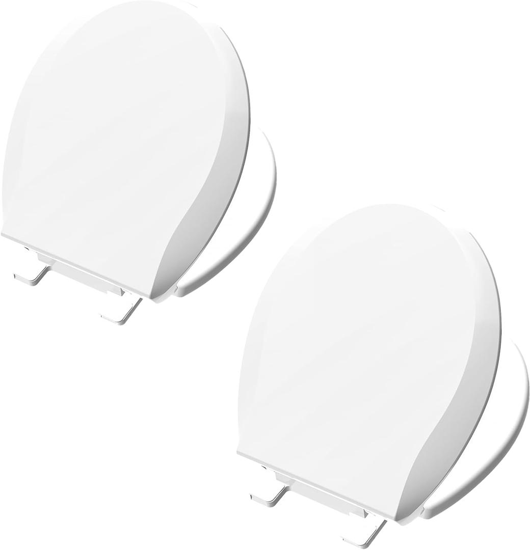 Toilet Seat Round Soft Close 2 PACK, Toilet lid Round Slow Close 16.5 inch, PP Material Safe and Easy Clean, Quick Installation & Never Loosen, Comfortable Ergonomic Design (White, 2 Pack)