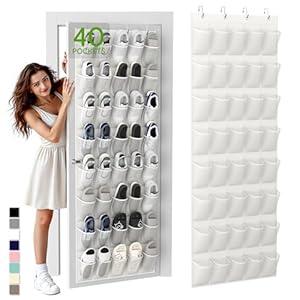 Unjumbly Over the Door Shoe Organizer with 40 Large Breathable Mesh Pockets, Space Saving Shoe Holder, Hanging Shoe Rack for Entryway Bedroom Closet Storage (White, 40 Pockets)