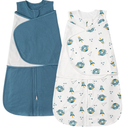 ZIGJOY Baby Swaddle Sleep Sack, 1.0 TOG Sleep Sack Swaddles for Newborns & infant 0-6 Months 100% Cotton Baby Wearable Blanket for Newborn Blue & Space - 0.5 Tog - 2 Pack