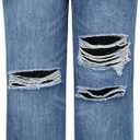 THUNDER STAR Womens High Waisted Wide Leg Jeans Stretchy Distressed Denim Pants Blue XL