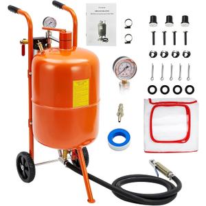 10 gal Sand Blasting Machine, 125 Psi Pressure Air Sand Blasting Kit w/4 Ceramic Nozzles & Oil-Water Separator, Portable Abrasive Blaster for Stain Removal Paint, Orange
