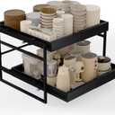 2 Tier 21'' Deep Pull Out Cabinet Organizer Expandable Width (14'' to 23'') Pull Out Drawers for Framed Cabinets, Heavy-Duty Slide Out Organizers and Storage for Kitchen Pantry, Basement, Garage, Black