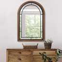 blue page Arched Mirror, Farmhouse Wall Decor Accent, Rustic Wood Framed Mirror Like Window for Bathroom Vanity, Bedroom, Entryway, and Living Room (36"L x 24"W)