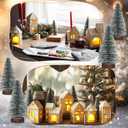 Ceramic Christmas Village Houses Porcelain Christmas Village Sets Matt Ceramic LED Lighted Xmas Town Houses Accessories Holiday Farmhouse Vintage Rustic Decor for Tabletop Mantle