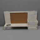 MyGift Entryway Wall Organizer Vintage White Wood Entryway Rack Mail Sorter with Corkboard, 4 Brass Metal Hooks & Glass Vase