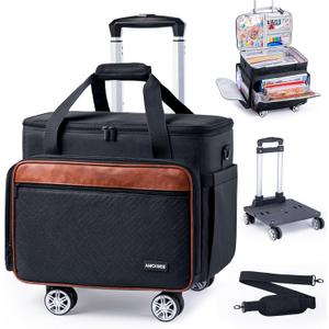 AMOIGEE Rolling Craft Bag with Wheels, 360 Swivel Rolling Scrapbook Organizer for Cricut, Paper Crafts, Classroom Supplies, Large Teacher Tote with Detachable Trolley for Men, Women (Black)