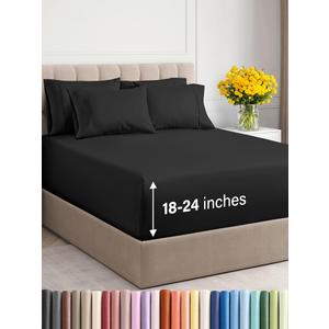Extra Deep Cal King Sheet Set - 6 Piece Breathable & Cooling Sheets - Hotel Luxury Bed Sheets Set - Easy & Secure Fit - Soft, Wrinkle Free & Comfy Sheets Set - Black Sheet Set with Extra Deep Pockets