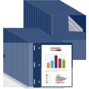 HAUTOCO 30 Pack Plastic Report Covers with 3-Prong Fasteners Clear Front Presentation Folders Resume Folders for 8.5x11 Letter Size Paper, Document Report Cover for School Office Business, Navy Blue