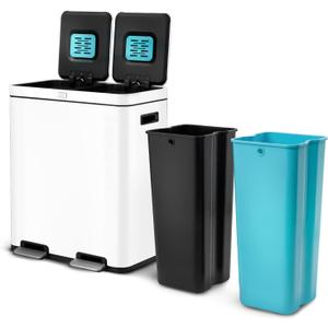 Home Zone Living 16 Gallon Kitchen Trash Can with Dual Compartments for Recycling, CleanAura Odor Control, Stainless Steel, Matte White, 60 Liters Total