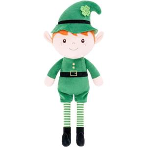 Gloveleya Plush Dolls Saint Patrick's Day Gifts Soft Blessings Doll Shamrock Wishes Plush Elf Baby Gifts for Boy 16" Green