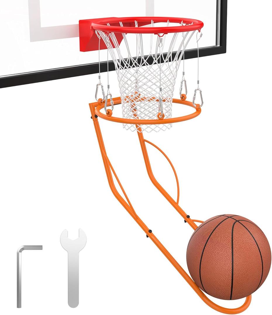 Basketball Return Attachment, Sturdy Metal Basket Ball Return Training Aid, Ideal for Single-Person Outdoor or Indoor Basketball Shooting Training
