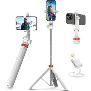 EUCOS 62" Tripod for iPhone, Sturdy Selfie Stick Tripod with Remote & Lightweight Phone Stand, Solidest Portable Cell Phone Tripod, Compatible iPhone Pro Max/Android [White]
