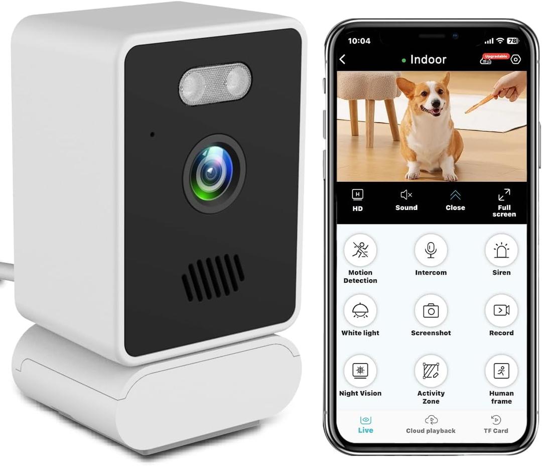 EVERSECU 2K Mini Indoor Wired Security Camera for Home, Night Vision, Pet Camera with Phone App, Motion Detection, 2-Way Audio, 2.4ghz WiFi Baby Monitor, Compatible with Alexa, Supports RTSP&ONVIF (Single)
