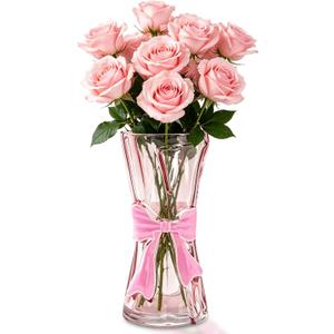 Bow Vase - Pink Glass Vase Cute Bow Decor, Unique Cute Decorative Bouquet Flower Pot Aesthetics for Living Room Home Table Centerpieces Shelf Modern Decor