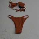 ZAFUL Women's Sexy Triangle Bikini Set Cami String Swimwear Texture High Cut Thong Swimsuit Cheeky Two Piece Bathing Suit (Coffee, XS)