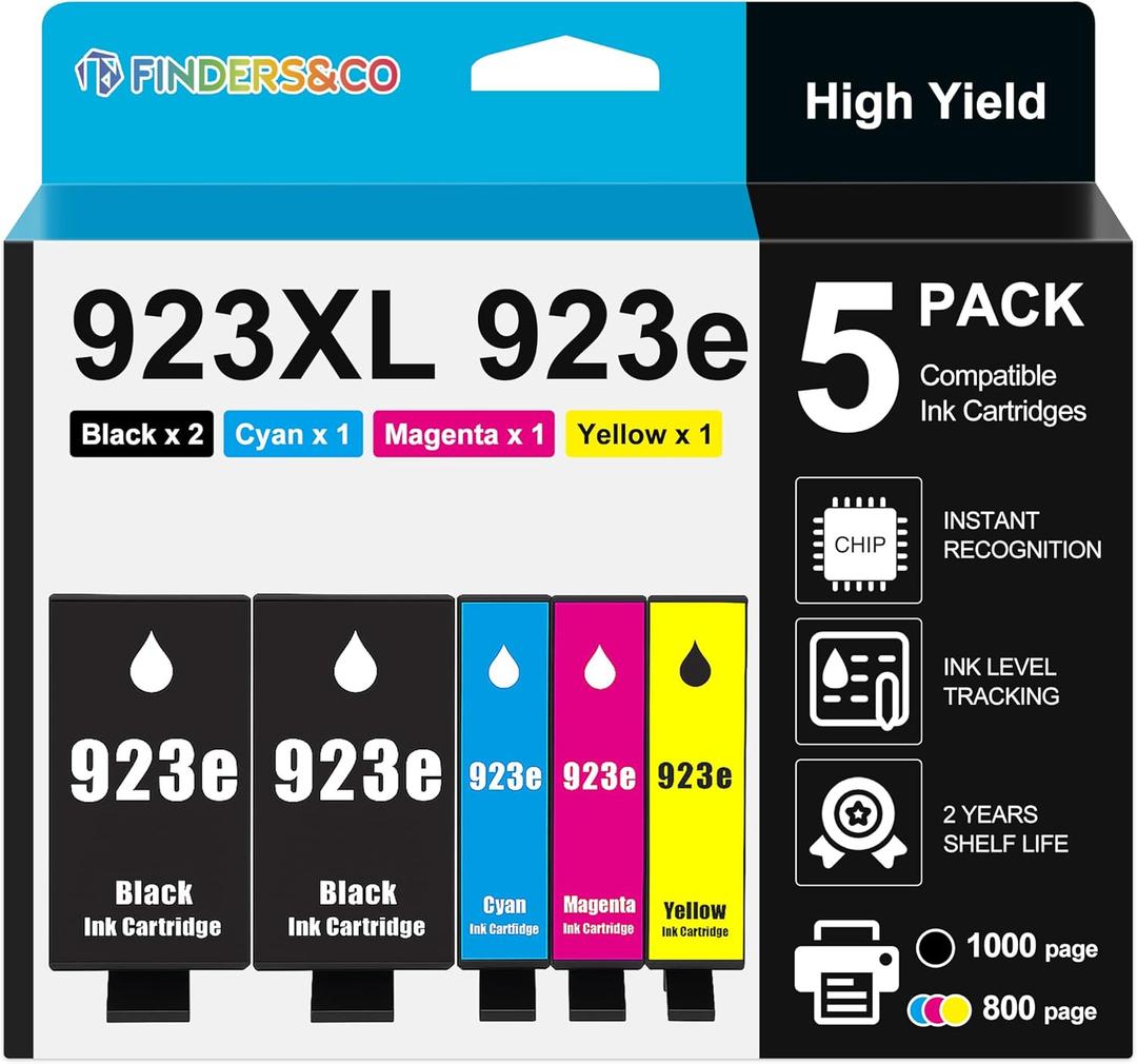 F FINDERS&CO 923e 923XL Ink Cartridges (with Chip) Compatible with HP 923 Ink Replacement for HP OfficeJet Pro 8120e 8122e 8130e 8125e 8135e 8138e 8139e Printer (2BK/C/M/Y)