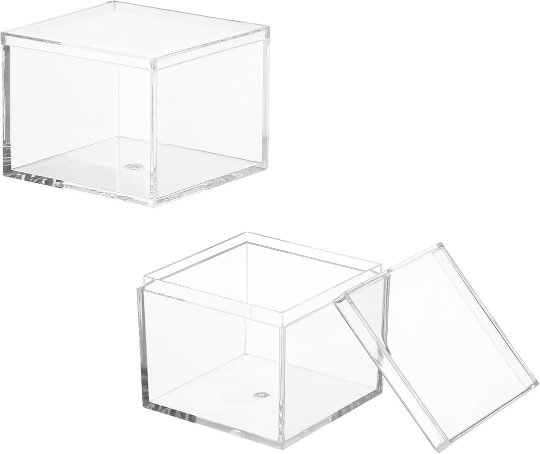 Acrylic Box with Lid, 2.17 x 2.17 x 1.77 in Acrylic Display Case Plastic Square Cube Container Storage Holder Stackable Bins for Cosmetic Collectible Candy Jewelry(2 Pack, Clear)
