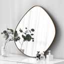Asymmetrical Wall Mirror Metal Brass Framed Wall Mirror for Living Room Bedroom Bathroom Entryway Wall Decor 19.8" L x 19" W ELE-005G