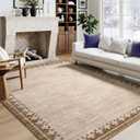GarveeHome Cross Bordered Washable Rug 5x7 for Living Room Farmhouse Modern Geometric Low Pile Bedroom Carpet Non Slip Light Brown Stain Resistant Area Rugs for Home Office Guest Room, Beige