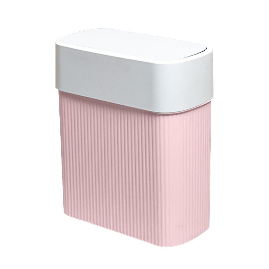 Bathroom Trash Can with Lid, 12L Small Plastic Garbage Can for Kitchen with Press Top Lid, 3.2 Gallon Slim Dog Proof Wastebasket Trash Bin for Office, Bedroom, Living Room, Home Cabinet-Pink