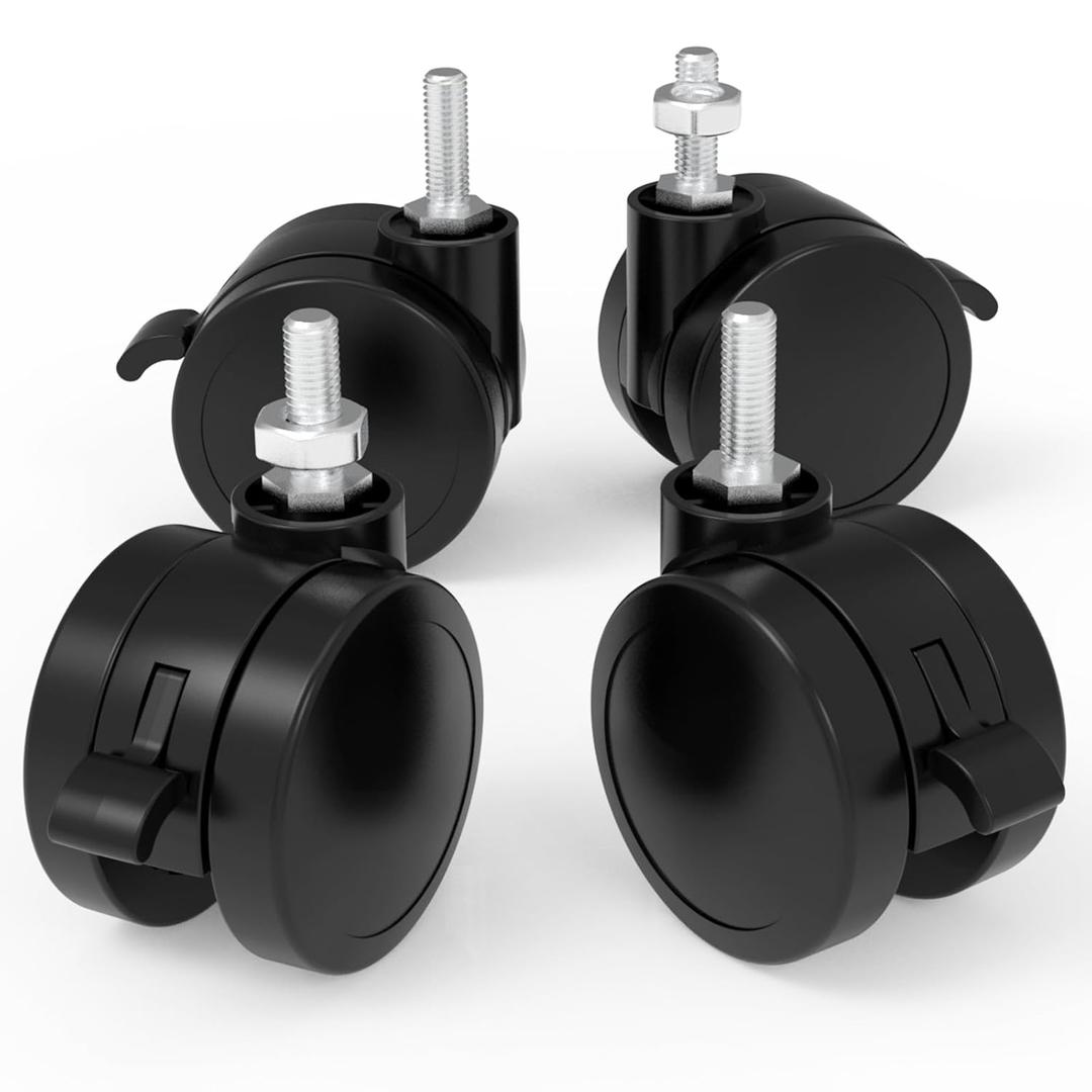 JOY worker Lockable Stem Caster Wheels Set of 4, Metric M8 Nylon Threaded Swivel Caster, 2.5 Inch Stem Casters Replacement for Standing Desk & Mobile Desk, Each Load Capacity 110lbs, Black