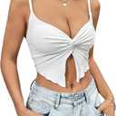 SOLY HUX Women's Twist Split Hem Cami Crop Tops Spaghetti Strap Slim Fit Summer Top (Medium, Plain White)