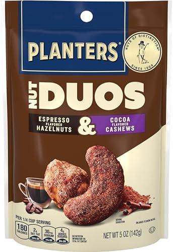 PLANTERS Nut Duos, Flavored Nuts Snack Pack - Cocoa Cashews & Espresso Hazelnuts 5oz Pack Of 3, Best By: 06/22/2025