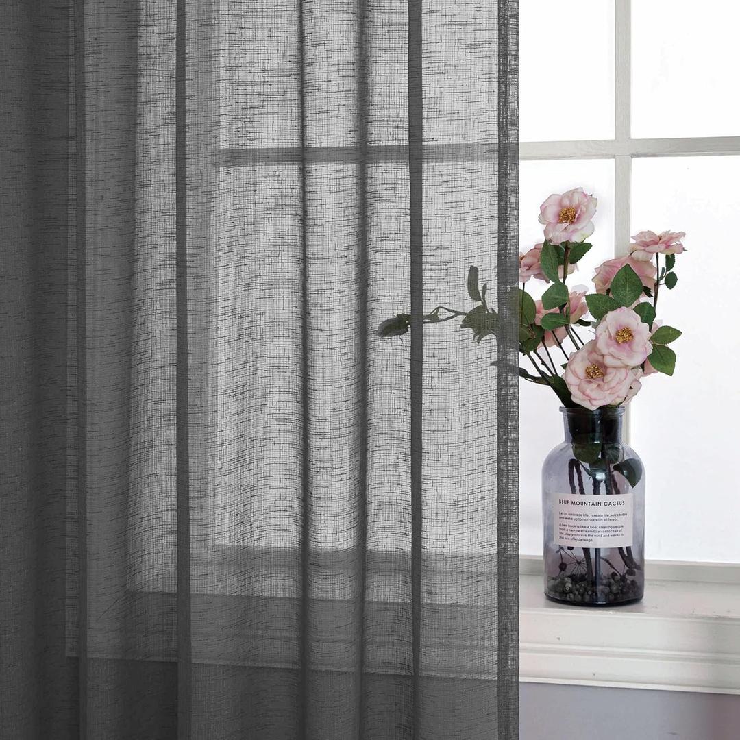 Dark Gray Sheer Curtain 84 Inches Long for Living Room 1 Panel  Curtain for Living Room,Charcoal Grey  72x84
