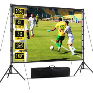 Outdoor Projector Screen with Stand, 180 inch Indoor Movie Screen 16:9 4K Rear Front Portable Projection Screen, Quick Setup Foldable Travel Home Theater Screen with Carry Bag for Backyard Camping