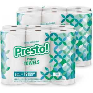 Presto! Flex-a-Size Paper Towels, 158 Sheet Huge Roll, 12 Rolls (2 Packs of 6), Equivalent to 38 Regular Rolls, White