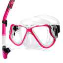 Greatever Dry Snorkel Set,Panoramic Wide View,Anti-Fog Scuba Diving Mask,Professional Snorkeling Gear for Adults, Pink
