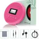 【𝟐𝟎𝟐4 𝐔𝐩𝐠𝐫𝐚𝐝𝐞𝐝】 MONODEAL Rechargeable CD Player with Speakers, Anti-Skip CD Player for Car and Home, Portable Player with Headphones for Audio Book Music (Rose Red)