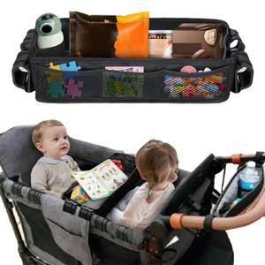 Stroller Snack Tray Compatible with Wonderfold Wagon, Thickened Waterproof Faux Leather Wagon Accessories, Comes with Cup Holder and Storage Net Bag Universal Stroller (（W2 Series Thickened）)