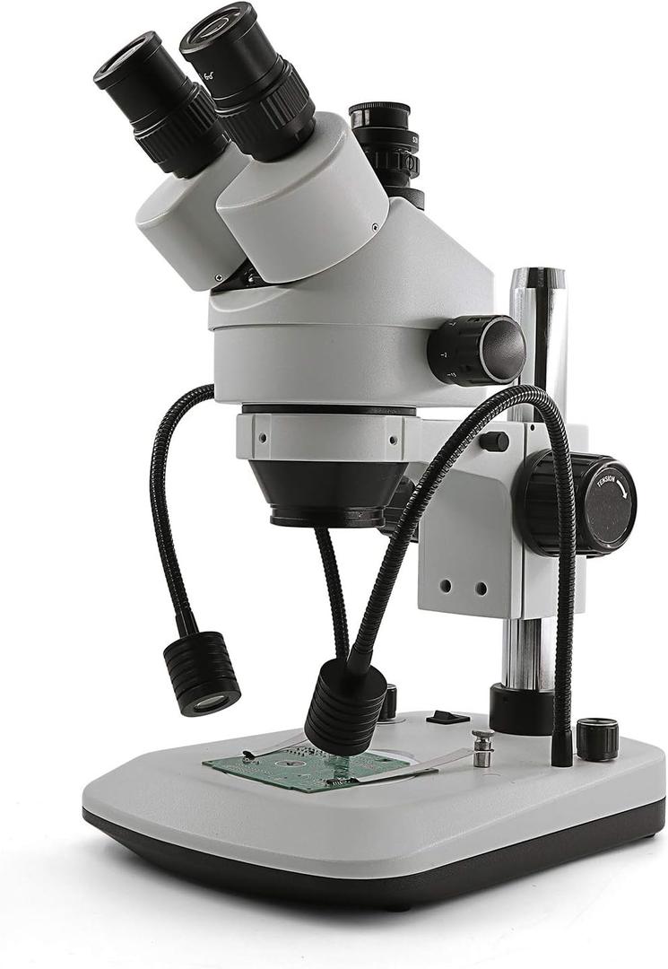 Swift S7-TGL-CA05 Trinocular Stereo Microscope, 7X-45X Zoom, WF10X Eyepieces, Gooseneck & Transmitted LED Lights, Pillar Stand, 110V