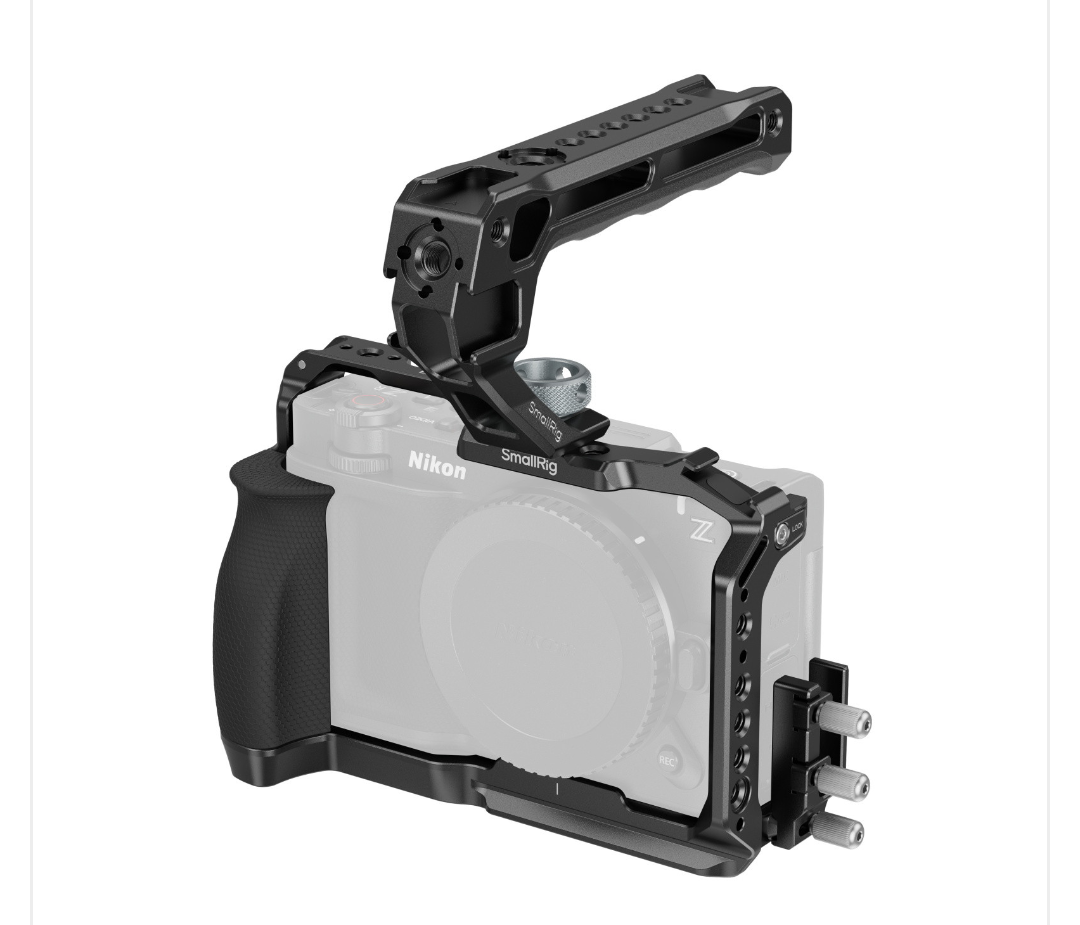 SmallRig ZR Camera Cage Kit for Nikon ZR, Full Cage with Silicone Grip, Top Handle for ARRI, Cable Clamp for HDMI, Built-in Cold Shoe and Quick-Release Plate for Arca - 5647