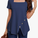 3 Pack Women's Square Neck Short Sleeve Blouse Loose Fit Stretchy Casual Top Soft Breathable Vacation Shirt for Summer XL 2xl M