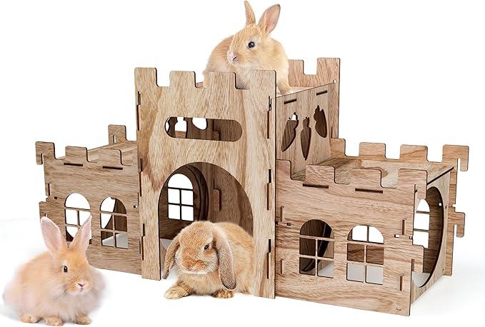 HIIMALEX Extra Large Bunny Castles Hideout Split Balcony for Indoor Bunnies Climbing Tower with Tunnel Sturdy House for Rabbits Ferrets Guinea Pigs Hamsters Ventilated Enrichment Toys Habitat