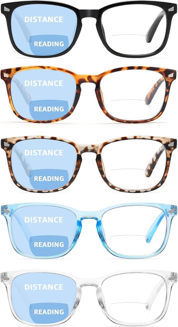 CCVOO 5 Pack Bifocal Reading Glasses for Women Men, Blue Light Blocking Computer Readers, Anti UV Ray/Eye Strain/Glare (5 Pack Bifocal, 3.0) (LD801)