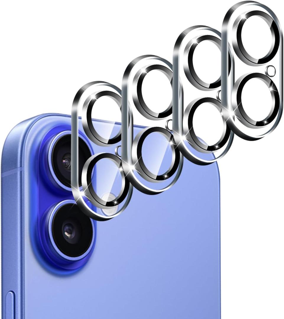 ivoler 4-Pack Camera Lens Protector for iPhone 16 6.1/ iPhone 16 Plus 6.7 Screen Protector Tempered Glass [Case Friendly 17 ][New Rersion 17],Scratch-Resistant,Clear+Black Circle (Transparent)