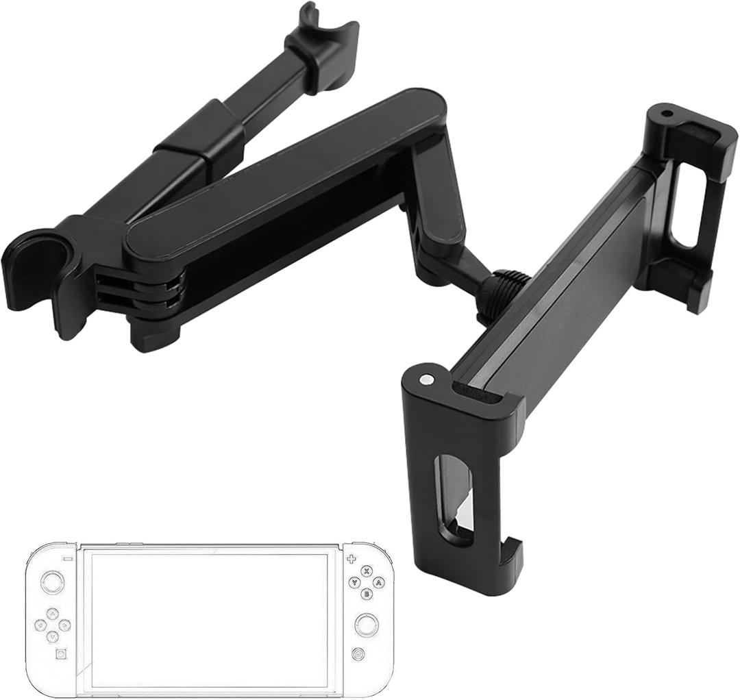 GEEKRIA Car Headrest Mount, Angle Adjustable Headrest Mount Compatible with Nintendo Switch/Switch OLED/Switch Lite, Game Accessories Universal Holder for Car Backseat (Black)