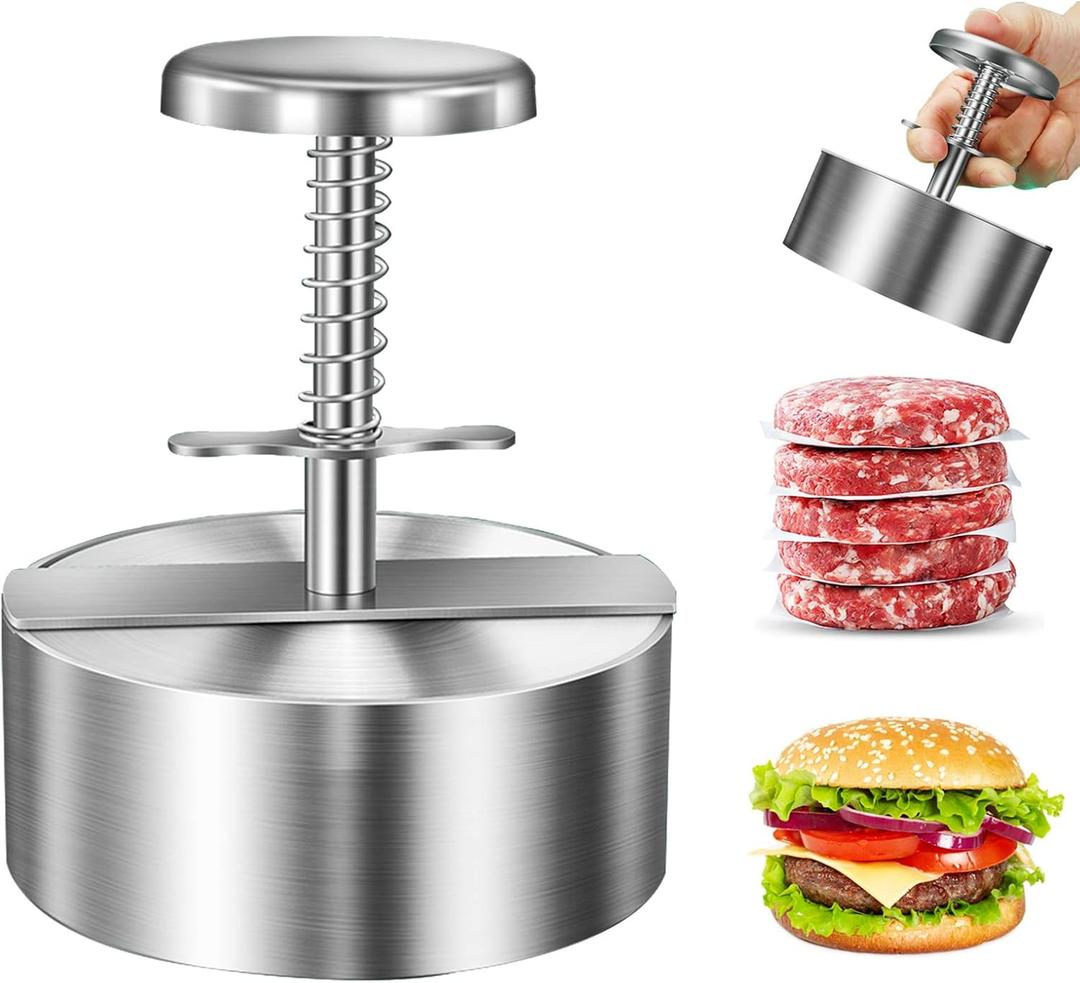 CHengQiSM Burger Press, Adjustable Hamburger Patty Maker 4.2" Stainless Steel Hamburger Press Patty Making Molds Patties for Beef, Vegetables, Meat, BBQ Barbecue Homemade Hamburger